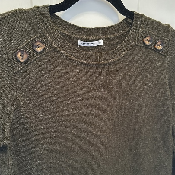 Pink Clover Sweaters Pink Clover Carson Crew Neck Button Detail